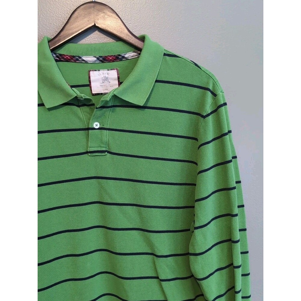 J.Crew Mens Large L Polo Shirt Long Sleeve Blue Green Stripe Vintage Style LS